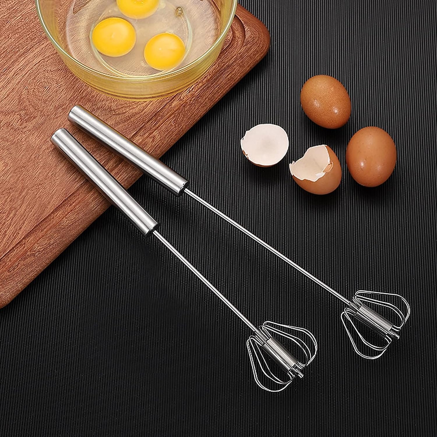 JLiup Egg Whisk,2 Pack Stainless Steel Home Kitchen Tool, Hand Easy Whisk Egg Beater Manual Mixer Blender for Whisking, Beating  Stirring (14 Inch and 10 Inch)