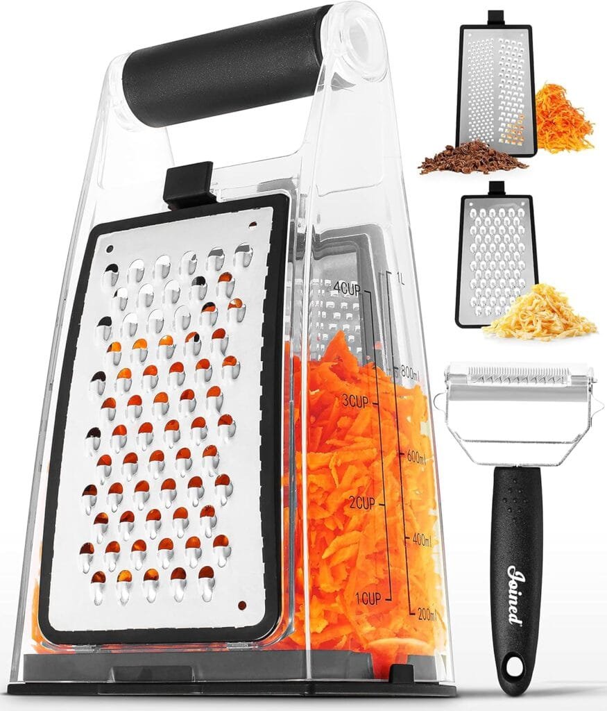 Joined Cheese Grater with Container - Box Grater Cheese Shredder Lemon Zester Grater - Cheese Grater with Handle - Graters for Kitchen Stainless Steel Food Grater - Hand Grater and Vegetable Peeler Joined Cheese Grater with Container - Box Grater Cheese Shredder Lemon Zester Grater - Cheese Grater with Handle - Graters for Kitchen Stainless Steel Food Grater - Hand Grater and Vegetable Peeler