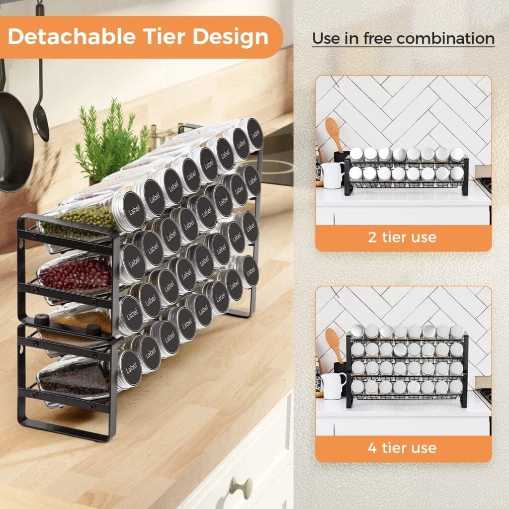 JONYJ 4 Tier Stackable Seasoning Rack Organizer, Detachable Countertop Spice Jar Rack for Cabinet, Freestanding , Black Frosted Iron Kitchen Counter Shelf JONYJ 4 Tier Stackable Seasoning Rack Organizer, Detachable Countertop Spice Jar Rack for Cabinet, Freestanding , Black Frosted Iron Kitchen Counter Shelf