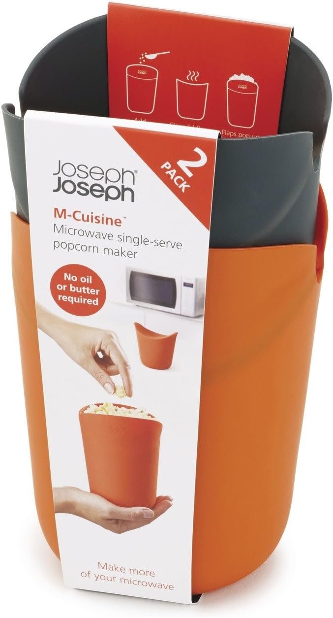 Joseph Joseph M-Cuisine Microwave Popcorn Popper Maker Single Serve Portion Silicone Food Safe, 2-piece, Multicolored