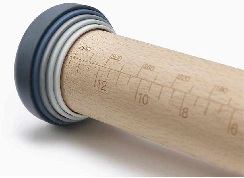 Joseph Joseph PrecisionPin Baking Adjustable Rolling Pin - Consistent and Even Dough Thickness for Perfect Baking Results, Sky, 16.54