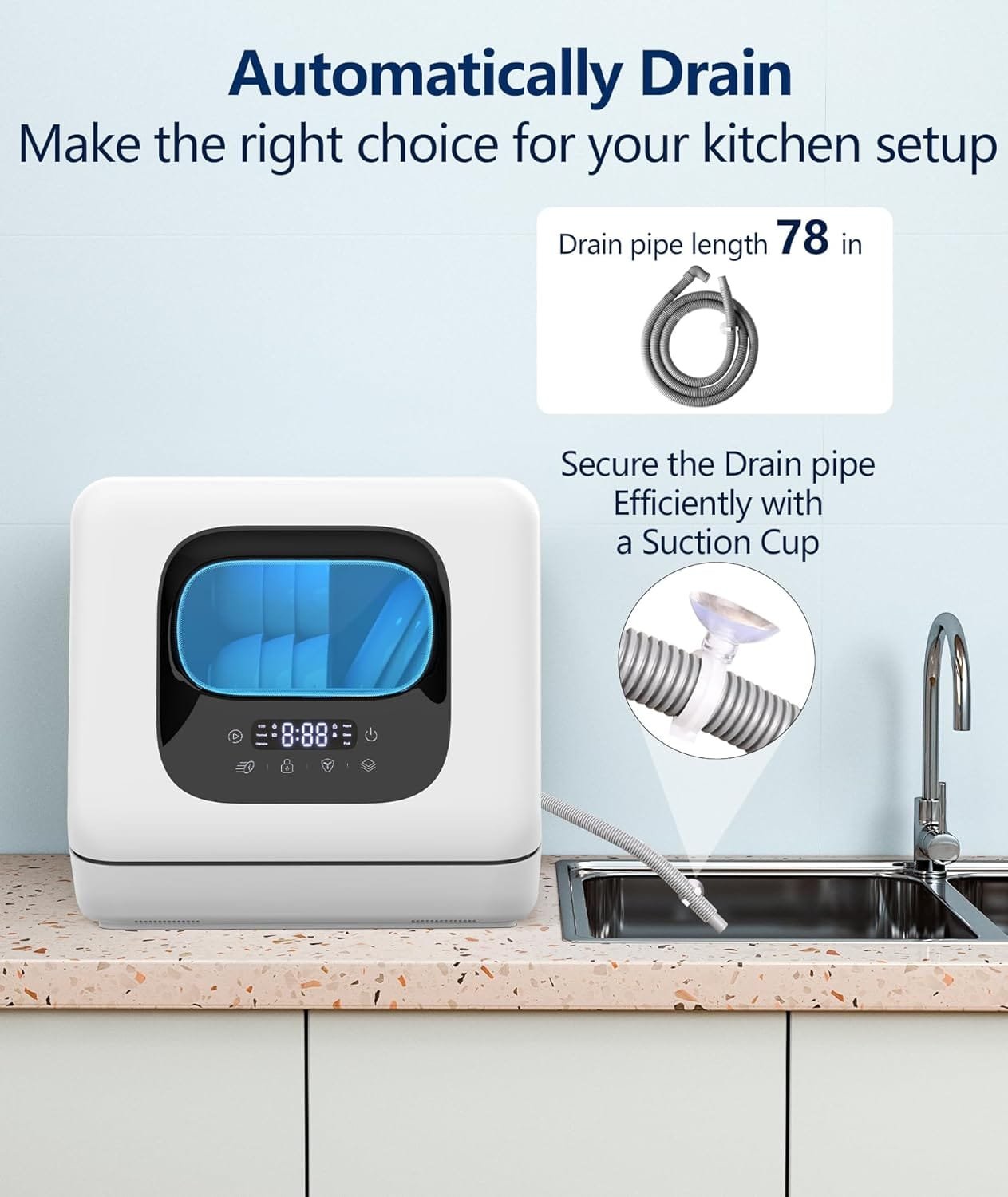 Joy Pebble Countertop Dishwasher, 28 Pieces Dishes/Cycle, 6 Washing ProgramsHot Drying, Dish Washer with 360°Dual Spray, with Child LockDelayed Start, Portable Dishwasher for Apartment/RV/Dorm