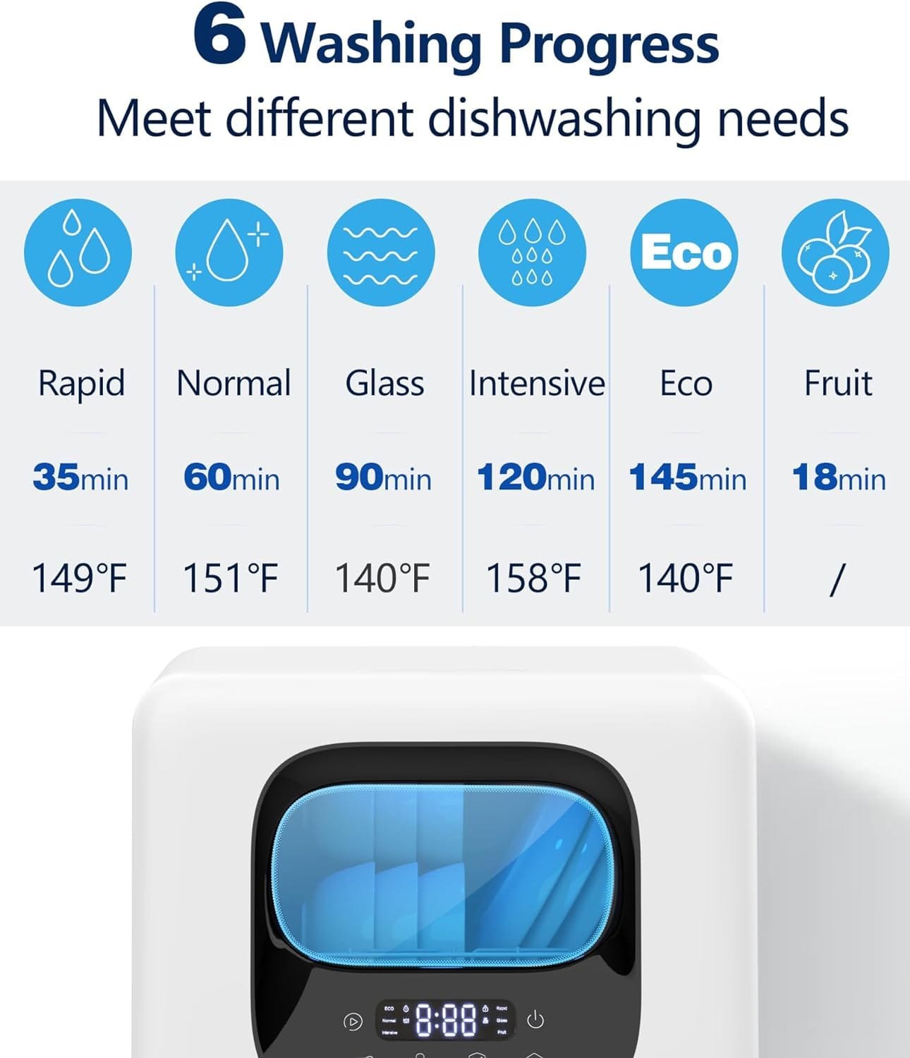 Joy Pebble Countertop Dishwasher, 28 Pieces Dishes/Cycle, 6 Washing ProgramsHot Drying, Dish Washer with 360°Dual Spray, with Child LockDelayed Start, Portable Dishwasher for Apartment/RV/Dorm