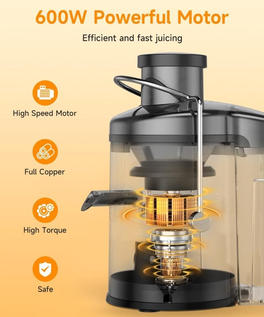 Juicer, 600W Juicer Machine with 3.5 Inch Wide Chute for Whole Fruits, High Yield Juice Extractor with 3 Speeds, Easy to Clean with Cleaning Brush, Compact Centrifugal Juicer Anti-drip Juicer, 600W Juicer Machine with 3.5 Inch Wide Chute for Whole Fruits, High Yield Juice Extractor with 3 Speeds, Easy to Clean with Cleaning Brush, Compact Centrifugal Juicer Anti-drip