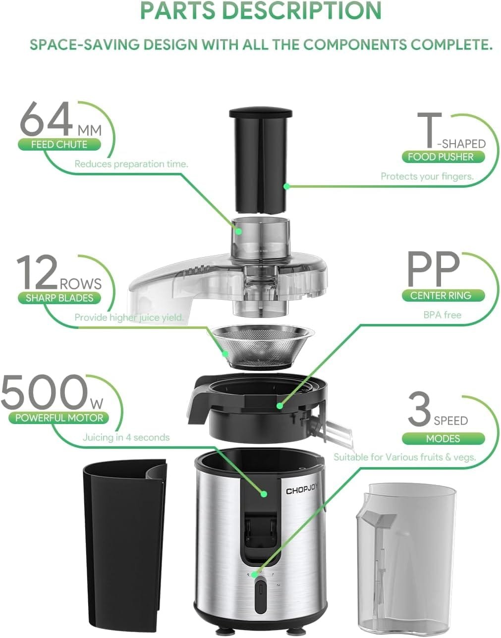 Juicer Machine, 500W Juicer for Fruit and Vegetable, Compact Centrifugal Juicer Extractor Juice Maker with 3-Speed Setting, Easy to Clean, Stainless Steel, BPA Free Juicer Machine, 500W Juicer for Fruit and Vegetable, Compact Centrifugal Juicer Extractor Juice Maker with 3-Speed Setting, Easy to Clean, Stainless Steel, BPA Free