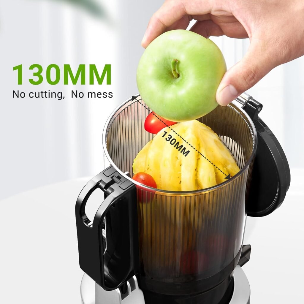 Juicer Machines, AMZCHEF 5.3-Inch Self-Feeding Masticating Juicer Fit Whole Fruits  Vegetables, Cold Press Electric Juicer Machines with High Juice Yield, Easy Cleaning, BPA Free, 250W