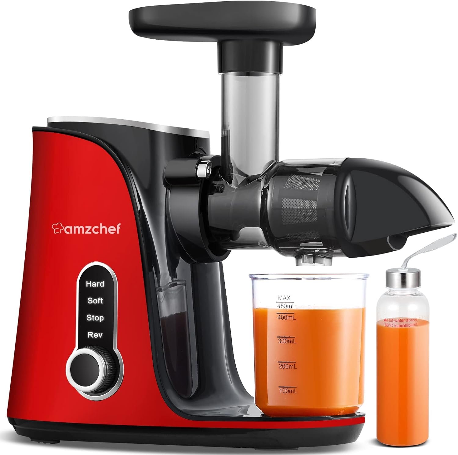 Juicer Machines,AMZCHEF Slow Masticating Juicer, Juicer with Two Speed Modes, Travel bottles(500ML),LED display, Easy to Clean Brush  Quiet Motor for VegetablesFruits (Gray, GM3001)