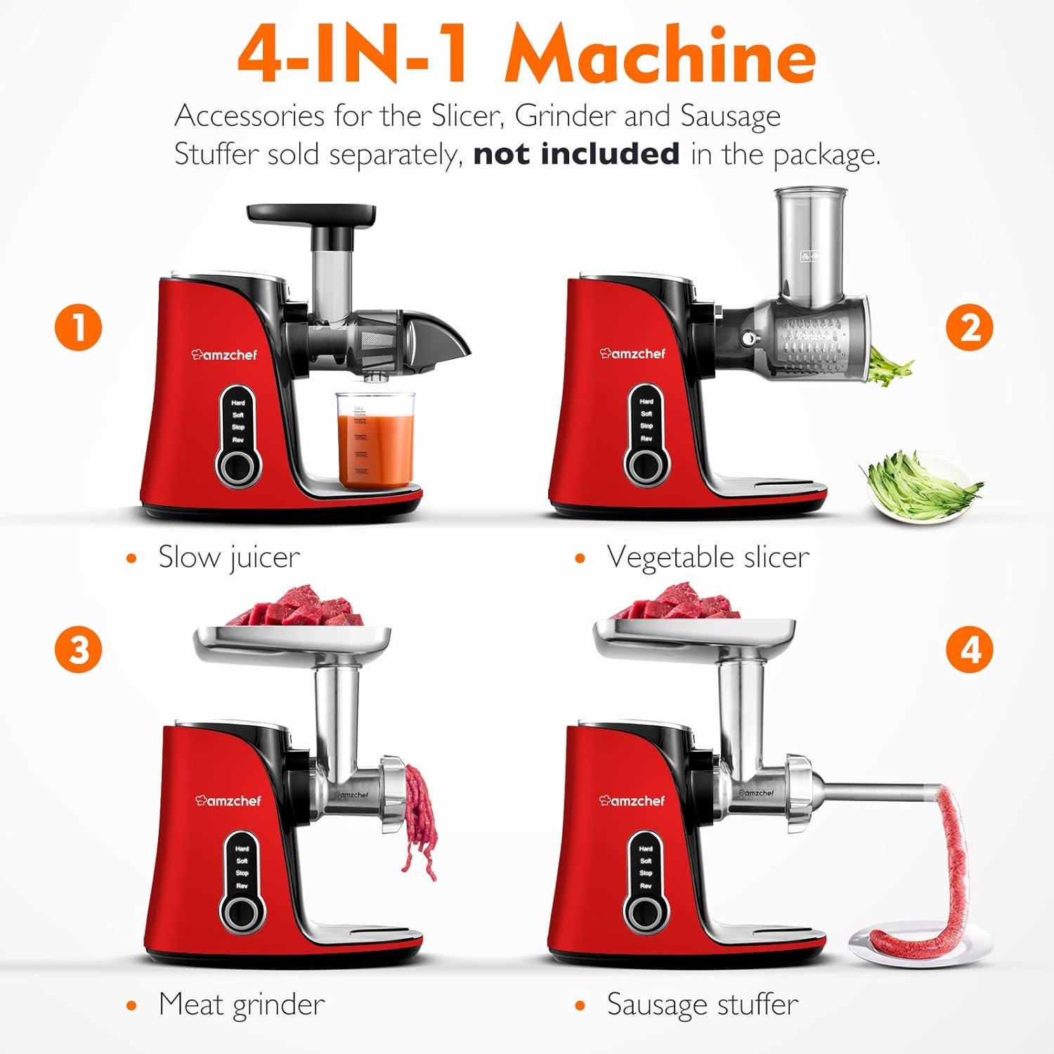 Juicer Machines,AMZCHEF Slow Masticating Juicer, Juicer with Two Speed Modes, Travel bottles(500ML),LED display, Easy to Clean Brush  Quiet Motor for VegetablesFruits (Gray, GM3001)