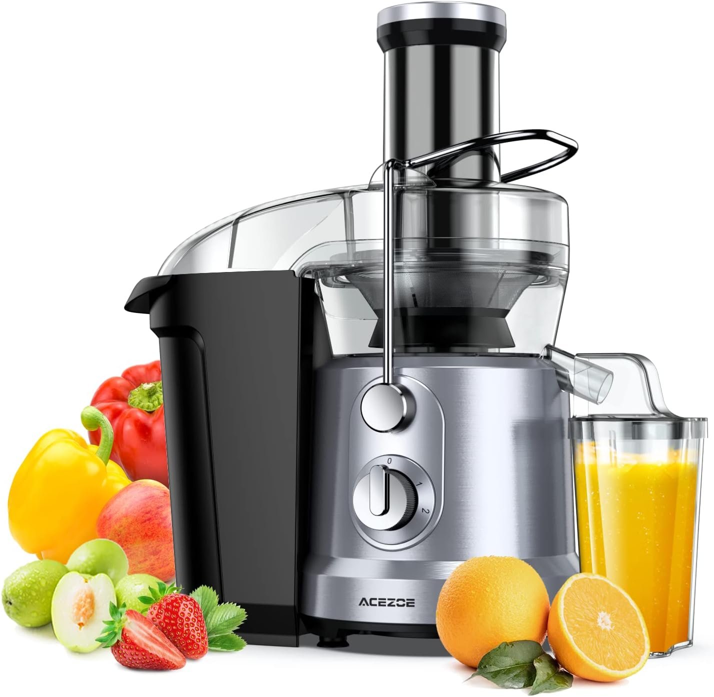 Juicer Vegetable and Fruit, High-Power Juicers Extractor with 3 Feed Chute, 1300W, Centrifugal Juicer with High Juice Yield, Easy to Assemble and CleanBPA-Free, Dishwasher Safe, Brush Included