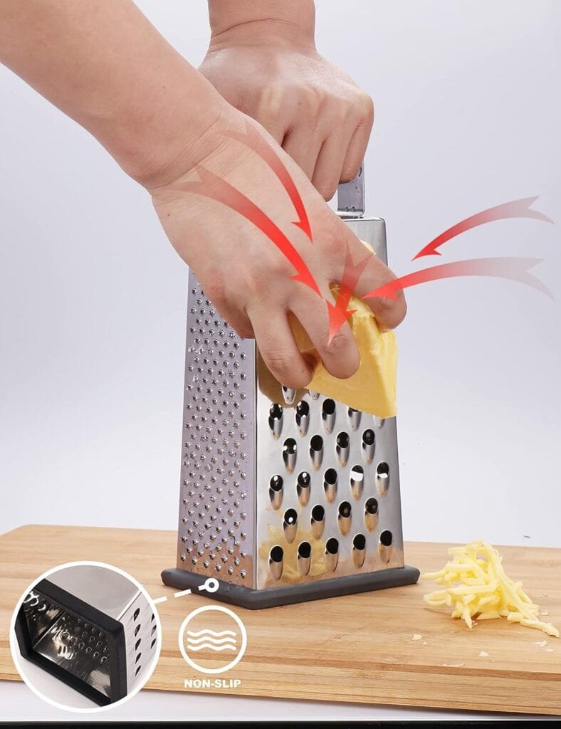 Kaishun Cheese Grater, Box Grater for Cheese Stainless steel Vegetable Slicer Food Shredder 4-sided Convenience Gadgets for kitchen Kaishun Cheese Grater, Box Grater for Cheese Stainless steel Vegetable Slicer Food Shredder 4-sided Convenience Gadgets for kitchen