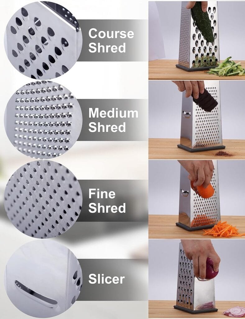 Kaishun Cheese Grater, Box Grater for Cheese Stainless steel Vegetable Slicer Food Shredder 4-sided Convenience Gadgets for kitchen Kaishun Cheese Grater, Box Grater for Cheese Stainless steel Vegetable Slicer Food Shredder 4-sided Convenience Gadgets for kitchen