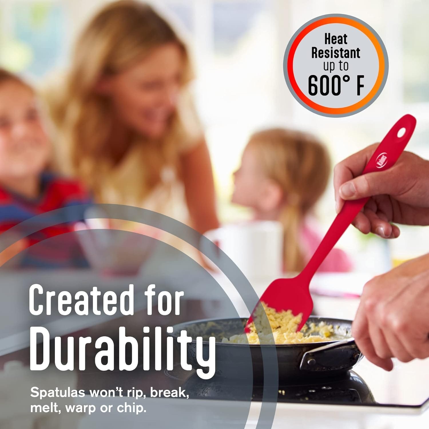 Kaluns Silicone Spatula Set 5 Pcs Rubber Spatulas Silicone Heat Resistant 600°F, Spatulas for Nonstick Cookware, Seamless Design with Stainless Steel Core, Dishwasher Safe, Bonus Tongs Included