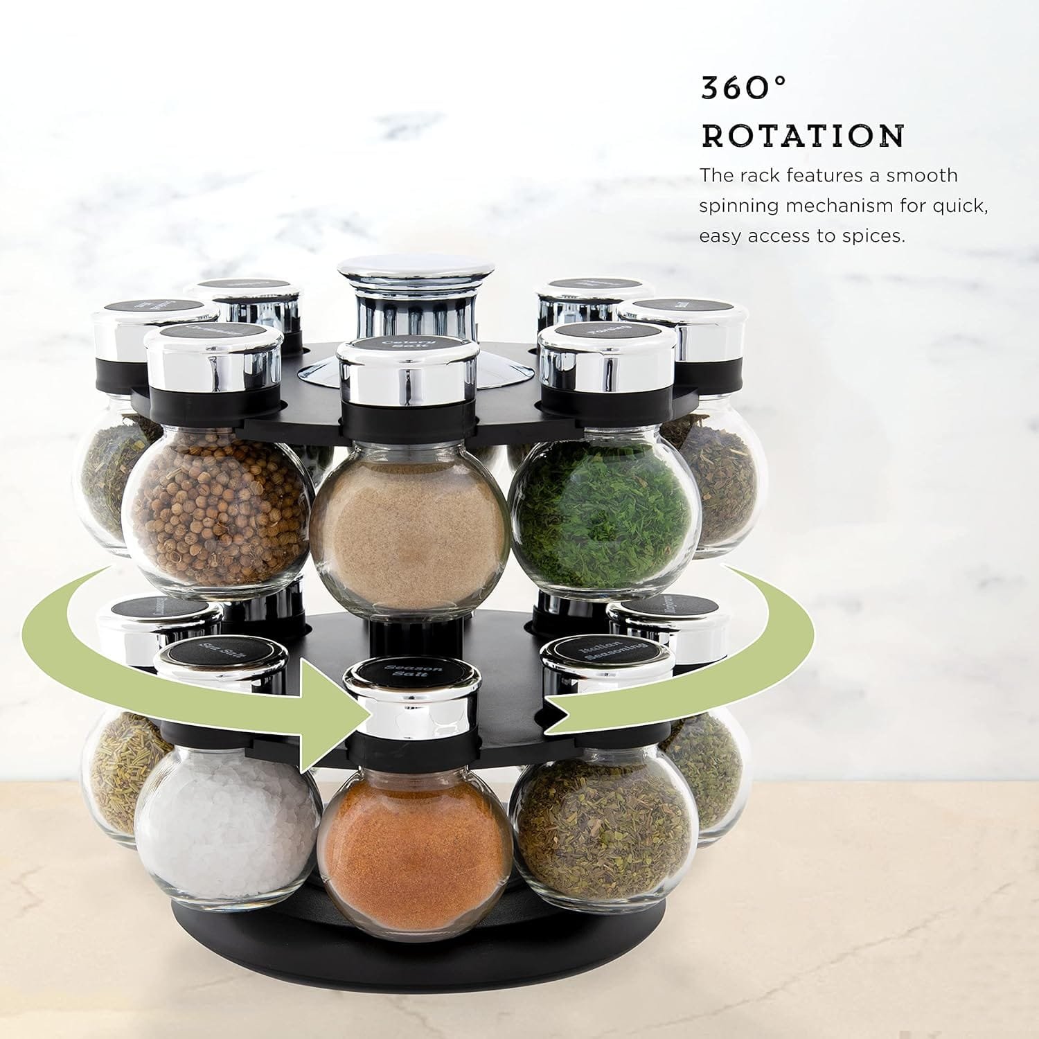 Kamenstein 16 Jar Ellington Revolving Countertop Spice Rack with Lift  Pour Caps and Spices Included, FREE Spice Refills for 5 Years: Black and Chrome Kamenstein 16 Jar Ellington Revolving Countertop Spice Rack with Lift  Pour Caps and Spices Included, FREE Spice Refills for 5 Years: Black and Chrome