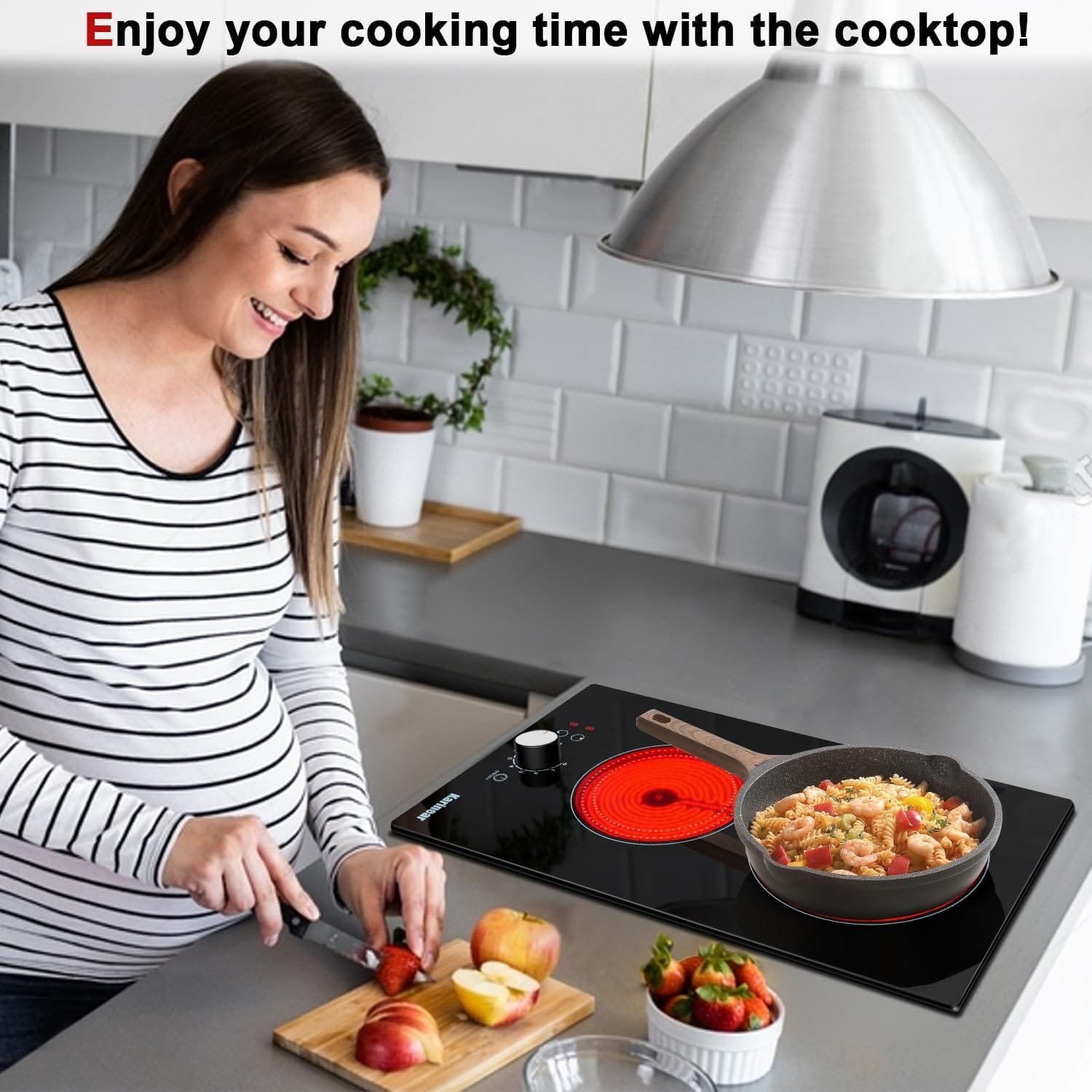 Karinear 24 Inch Electric Cooktop 4 Burners Electric Stove Top, 220-240v Built-in Electric Ceramic Cooktop with Knob Control,9 Power Levels, Black Glass,No Plug Karinear 24 Inch Electric Cooktop 4 Burners Electric Stove Top, 220-240v Built-in Electric Ceramic Cooktop with Knob Control,9 Power Levels, Black Glass,No Plug