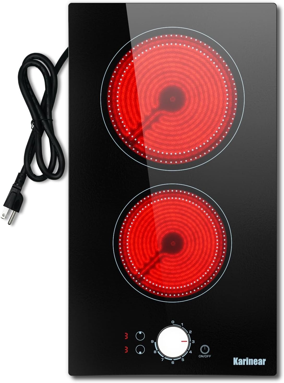 Karinear 24 Inch Electric Cooktop 4 Burners Electric Stove Top, 220-240v Built-in Electric Ceramic Cooktop with Knob Control,9 Power Levels, Black Glass,No Plug Karinear 24 Inch Electric Cooktop 4 Burners Electric Stove Top, 220-240v Built-in Electric Ceramic Cooktop with Knob Control,9 Power Levels, Black Glass,No Plug