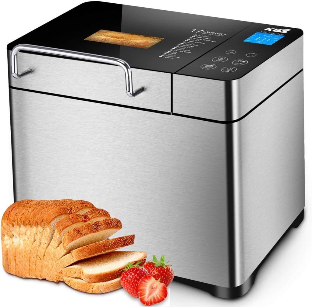 KBS Pro Stainless Steel Bread Machine, 2LB 17-in-1 Programmable XL Bread Maker with Fruit Nut Dispenser, Nonstick Ceramic Pan Digital Touch Panel, 3 Loaf Sizes 3 Crust Colors, Reserve Keep Warm Set KBS Pro Stainless Steel Bread Machine, 2LB 17-in-1 Programmable XL Bread Maker with Fruit Nut Dispenser, Nonstick Ceramic Pan Digital Touch Panel, 3 Loaf Sizes 3 Crust Colors, Reserve Keep Warm Set