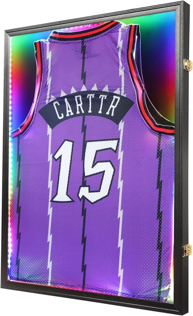 KCRasan Jersey Display Frame Case - Large Lockable Frames Shadow Box with UV Protection for Baseball Basketball Football Soccer Hockey Sport Shirt Matte Black Finish