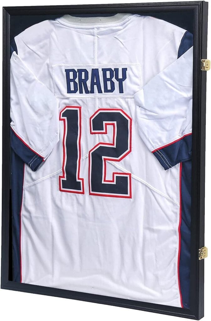 KCRasan Jersey Display Frame Case - Large Lockable Frames Shadow Box with UV Protection for Baseball Basketball Football Soccer Hockey Sport Shirt Matte Black Finish