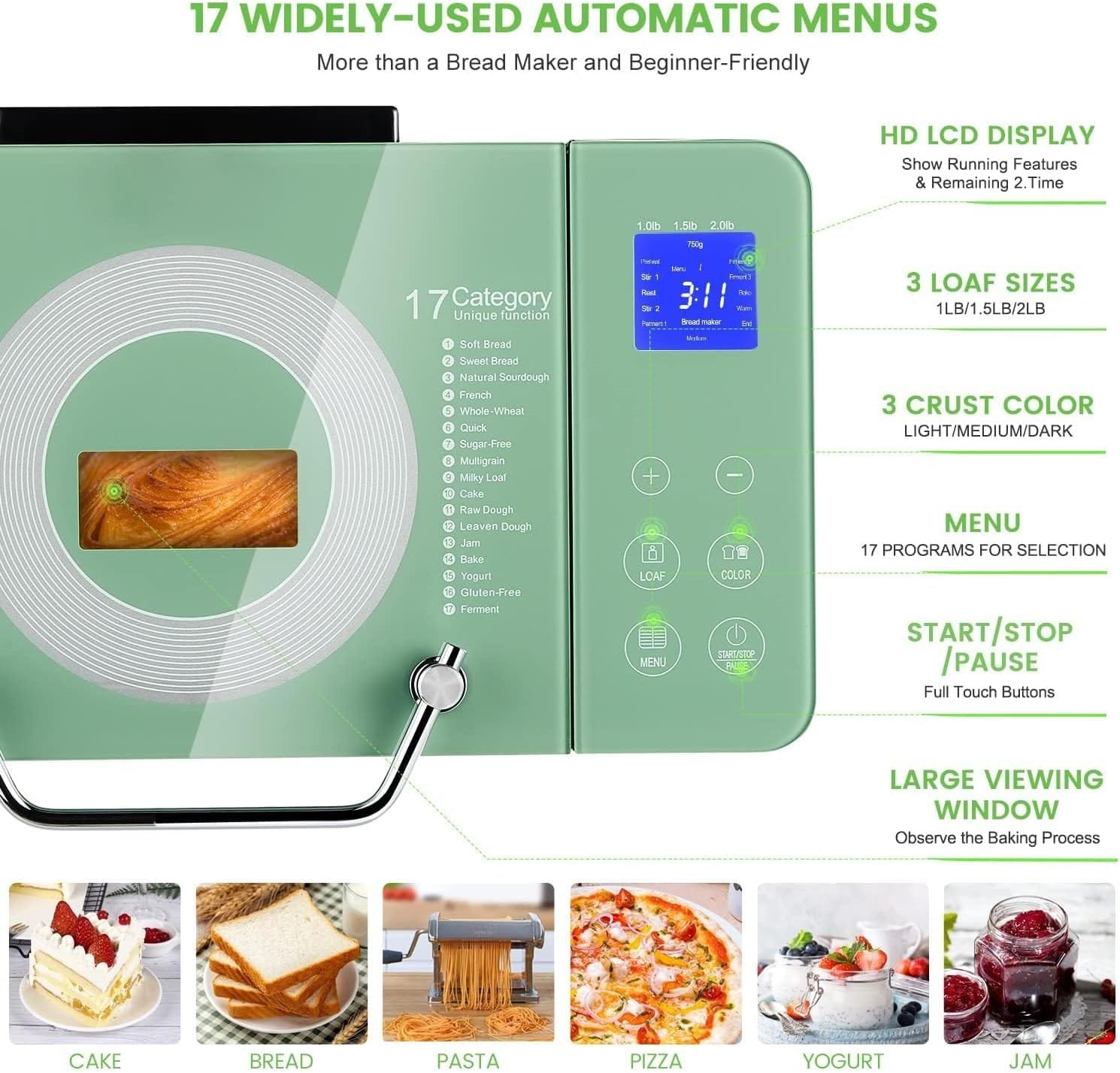 keepeez-22lb-large-bread-maker-machine-dual-heaters-17-in-1-breadmaker-with-gluten-free-pizza-dough-jam-auto-nut-dispens - Cooking Appliance World