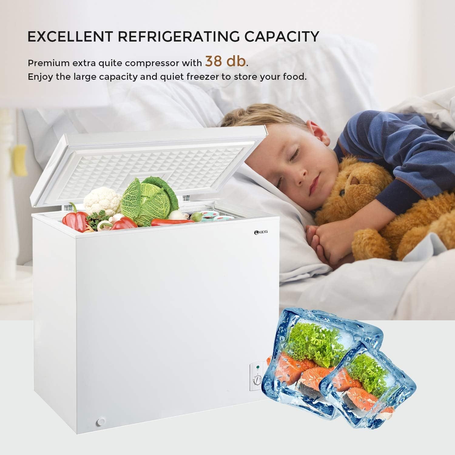 KEG 7.0 cu ft Top Chest Freezer with Adjustable Thermostat and Removable Storage Basket, Freezing Machine for Home and Kitchen KEG 7.0 cu ft Top Chest Freezer with Adjustable Thermostat and Removable Storage Basket, Freezing Machine for Home and Kitchen