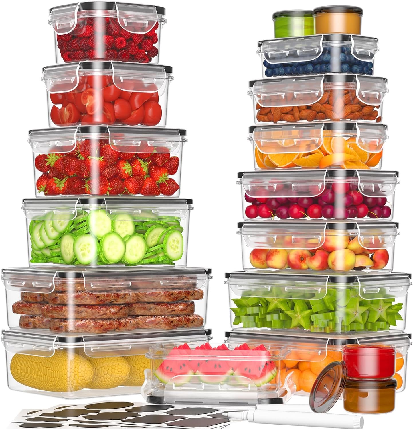 KEMETHY 60 PCS Food Storage Containers with Lids(30 Containers 30 Lids), Plastic Containers for Pantry Kitchen Organization, Leak Proof, Stackable, Reusable Meal Prep Container with Labels Pen KEMETHY 60 PCS Food Storage Containers with Lids(30 Containers 30 Lids), Plastic Containers for Pantry Kitchen Organization, Leak Proof, Stackable, Reusable Meal Prep Container with Labels Pen