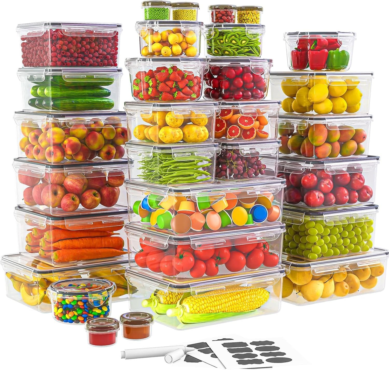 KEMETHY 60 PCS Food Storage Containers with Lids(30 Containers 30 Lids), Plastic Containers for Pantry Kitchen Organization, Leak Proof, Stackable, Reusable Meal Prep Container with Labels Pen KEMETHY 60 PCS Food Storage Containers with Lids(30 Containers 30 Lids), Plastic Containers for Pantry Kitchen Organization, Leak Proof, Stackable, Reusable Meal Prep Container with Labels Pen