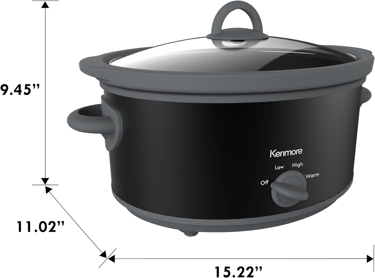 Kenmore Programmable 7 qt (6.6L) Slow Cooker with Dipper Sauce-Warmer, Black and Silver, Stainless Steel, Digital Display, One-Touch Controls, Braise, Simmer, Sous Vide, Stew, Soup, Chili, Curry