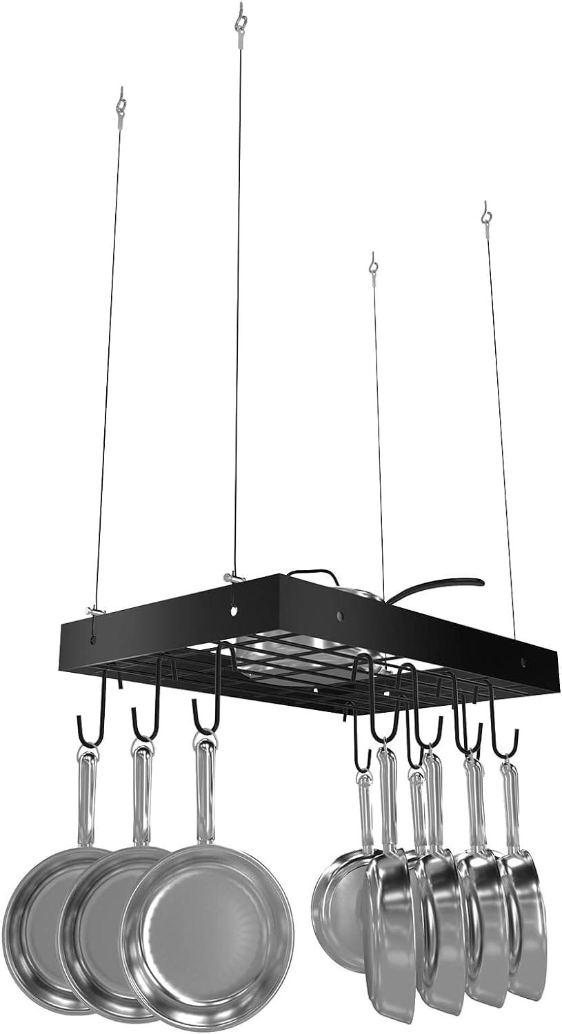 KES Ceiling Pot Rack 34-Inch Hanging Pot Rack for Kitchen Oval Pot and Pan Rack Matte Black Pot Hanger with 20 S Hooks (For 16 and 24 Stud Mount), KUR221S85-BK KES Ceiling Pot Rack 34-Inch Hanging Pot Rack for Kitchen Oval Pot and Pan Rack Matte Black Pot Hanger with 20 S Hooks (For 16 and 24 Stud Mount), KUR221S85-BK