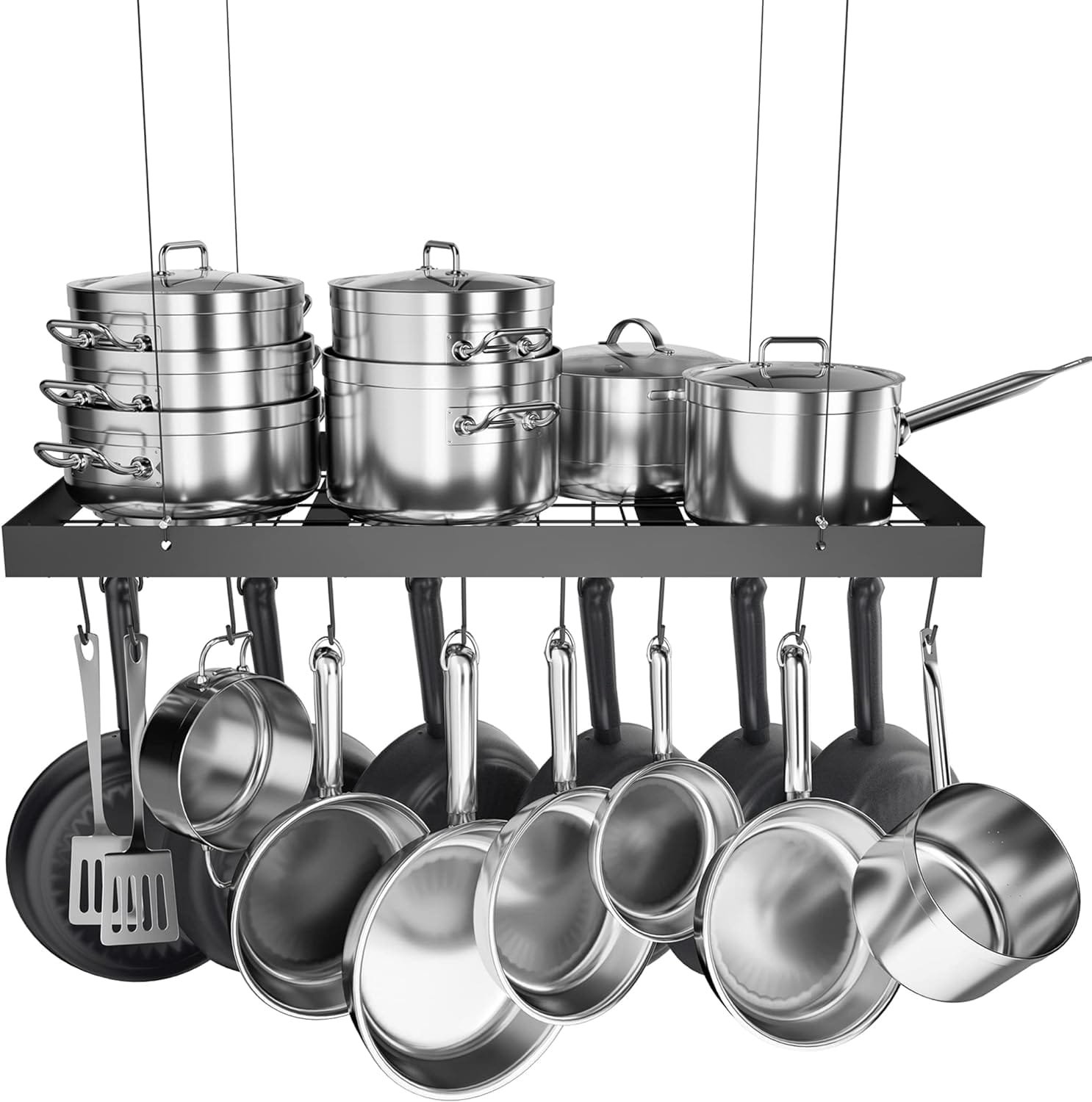 KES Ceiling Pot Rack 34-Inch Hanging Pot Rack for Kitchen Oval Pot and Pan Rack Matte Black Pot Hanger with 20 S Hooks (For 16 and 24 Stud Mount), KUR221S85-BK KES Ceiling Pot Rack 34-Inch Hanging Pot Rack for Kitchen Oval Pot and Pan Rack Matte Black Pot Hanger with 20 S Hooks (For 16 and 24 Stud Mount), KUR221S85-BK
