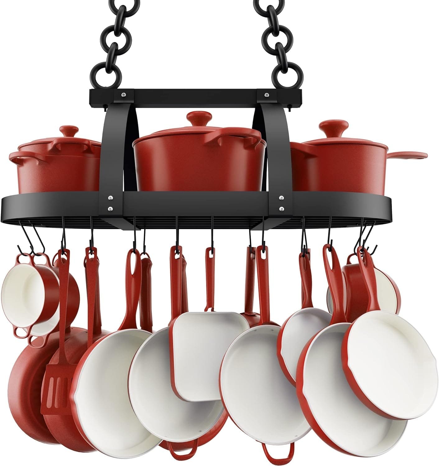 KES Ceiling Pot Rack 34-Inch Hanging Pot Rack for Kitchen Oval Pot and Pan Rack Matte Black Pot Hanger with 20 S Hooks (For 16 and 24 Stud Mount), KUR221S85-BK KES Ceiling Pot Rack 34-Inch Hanging Pot Rack for Kitchen Oval Pot and Pan Rack Matte Black Pot Hanger with 20 S Hooks (For 16 and 24 Stud Mount), KUR221S85-BK