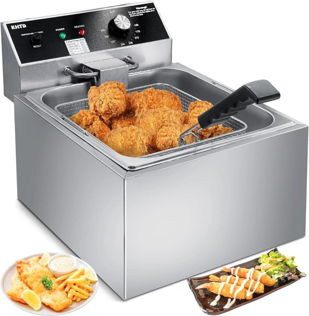 KHTD Commercial Deep Fryer, 11.6QT/11L Extra Large Electric Stainless Steel Countertop Oil Fryer with Baskets, with Temperature Control for Restaurant and Home Use