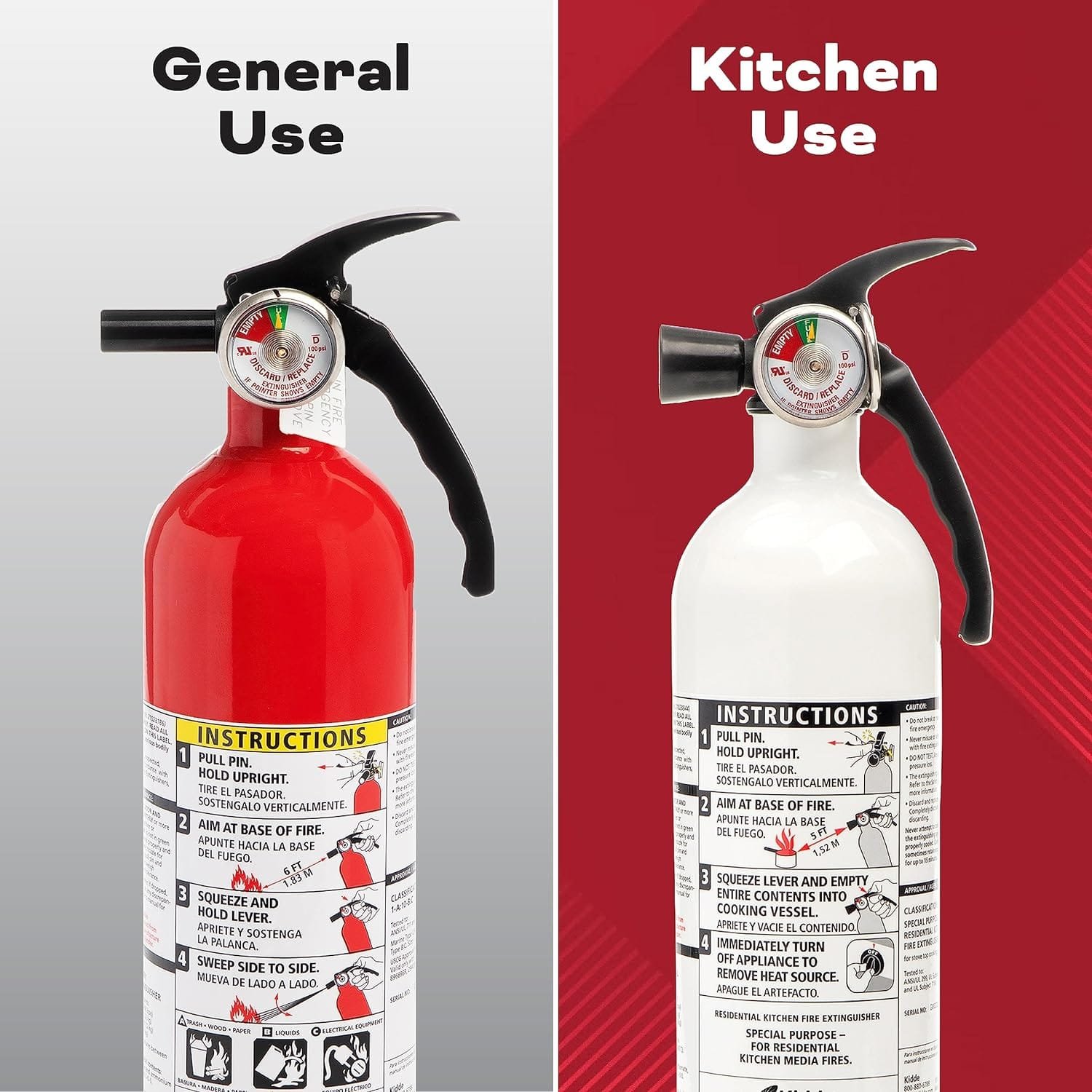 Kidde Kitchen Fire Extinguishers for Home Office Use, 2 Pack: One 1-A:10-B:C and One Specialty Kitchen Extinguisher, Wall Mount Strap Brackets Included Kidde Kitchen Fire Extinguishers for Home Office Use, 2 Pack: One 1-A:10-B:C and One Specialty Kitchen Extinguisher, Wall Mount Strap Brackets Included