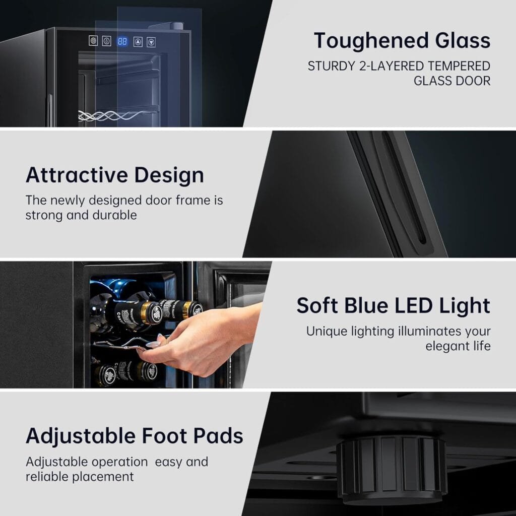 KingChii 12 Bottle Thermoelectric Wine Cooler Refrigerator Advanced Cooling Technology, Stainless Steel  Tempered Glass For Red Wine, Champagne for Home, Kitchen, or Office KingChii 12 Bottle Thermoelectric Wine Cooler Refrigerator Advanced Cooling Technology, Stainless Steel  Tempered Glass For Red Wine, Champagne for Home, Kitchen, or Office