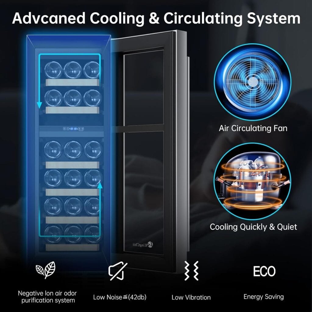 KingChii 12 Bottle Thermoelectric Wine Cooler Refrigerator Advanced Cooling Technology, Stainless Steel  Tempered Glass For Red Wine, Champagne for Home, Kitchen, or Office KingChii 12 Bottle Thermoelectric Wine Cooler Refrigerator Advanced Cooling Technology, Stainless Steel  Tempered Glass For Red Wine, Champagne for Home, Kitchen, or Office