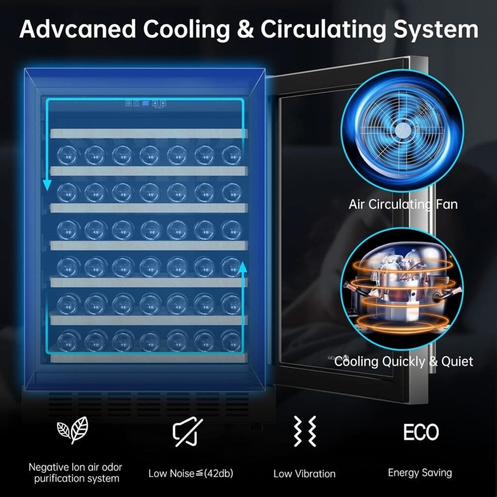 KingChii 12 Bottle Thermoelectric Wine Cooler Refrigerator Advanced Cooling Technology, Stainless Steel  Tempered Glass For Red Wine, Champagne for Home, Kitchen, or Office KingChii 12 Bottle Thermoelectric Wine Cooler Refrigerator Advanced Cooling Technology, Stainless Steel  Tempered Glass For Red Wine, Champagne for Home, Kitchen, or Office