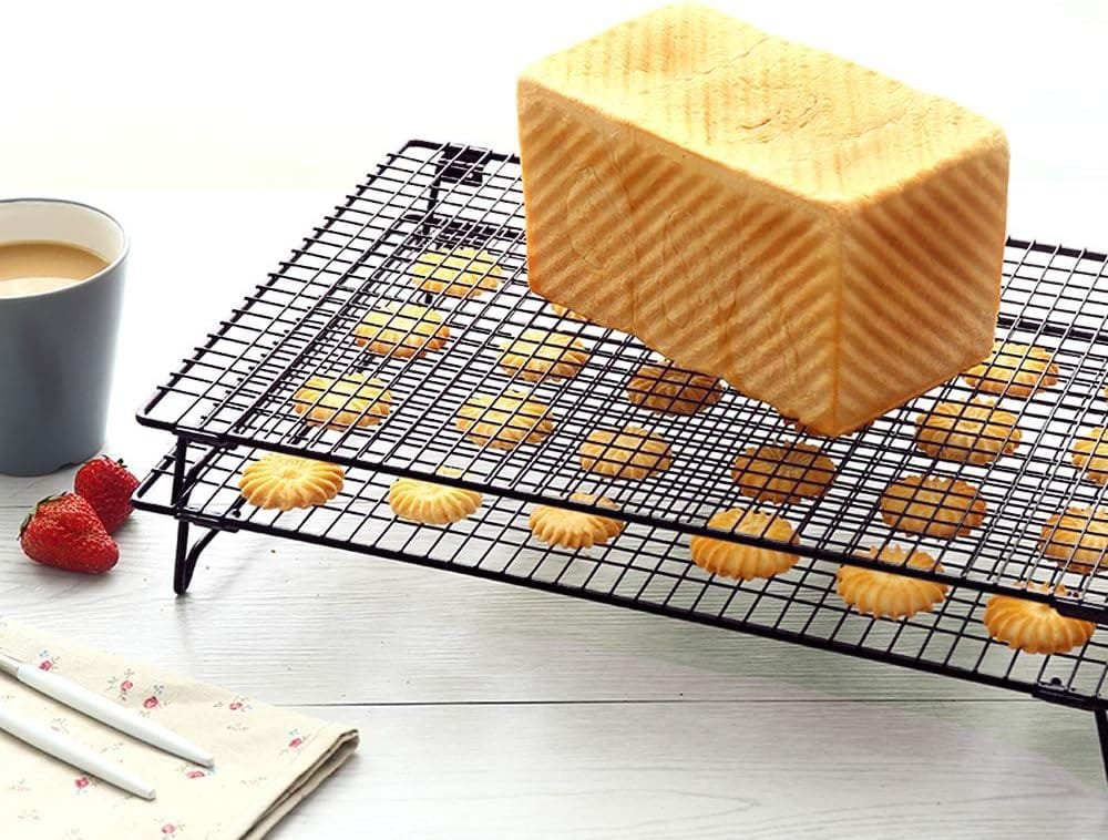 Kingrol 2-Piece Cooling Rack with Collapsible Folding Legs - for Cooking, Roasting, Drying, Grilling (Black)