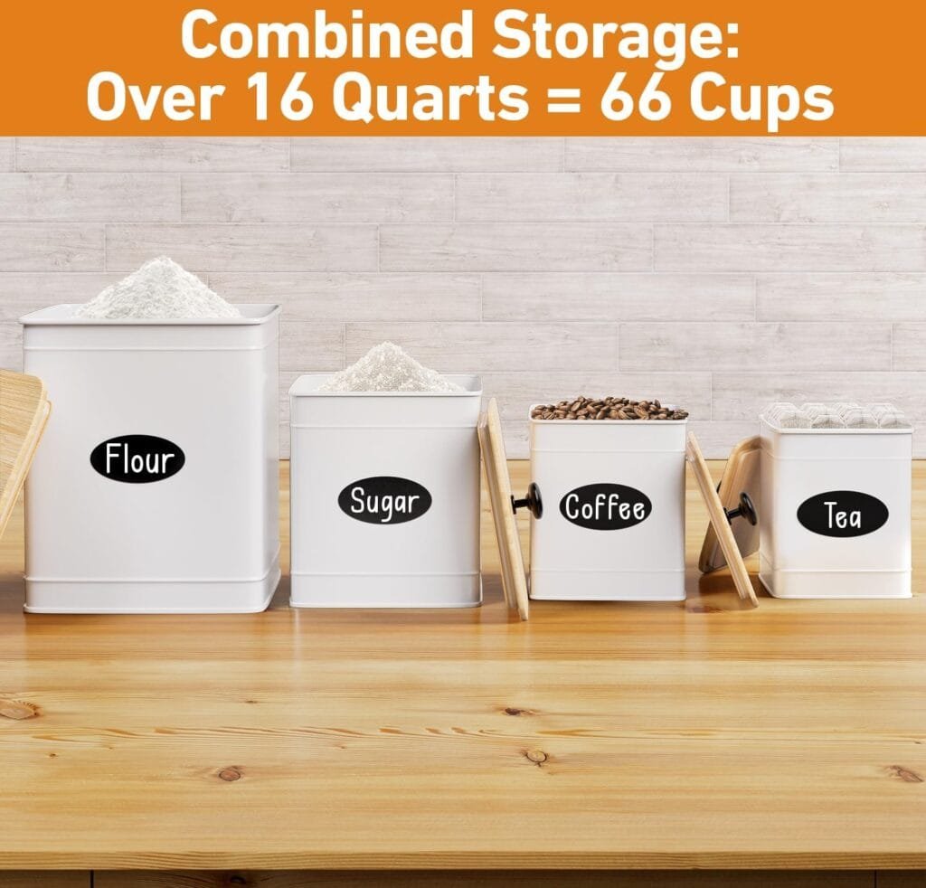 Kitchen Canisters for Countertop Set of 4 with Customizable Chalkboard Labels  Marker Pen - Big Iron Kitchen Canisters with Airtight Lids - Canisters Sets for the Kitchen - White Kitchen Canister Set