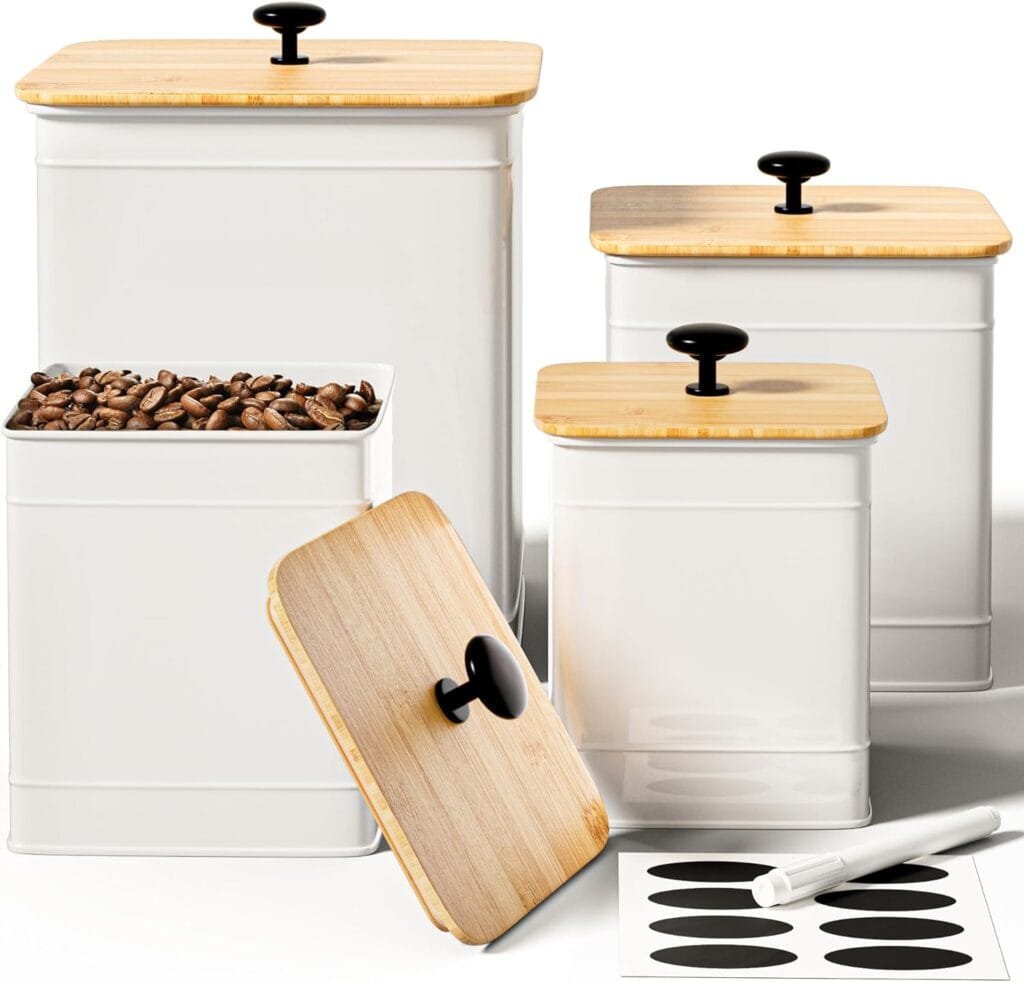 Kitchen Canisters for Countertop Set of 4 with Customizable Chalkboard Labels  Marker Pen - Big Iron Kitchen Canisters with Airtight Lids - Canisters Sets for the Kitchen - White Kitchen Canister Set