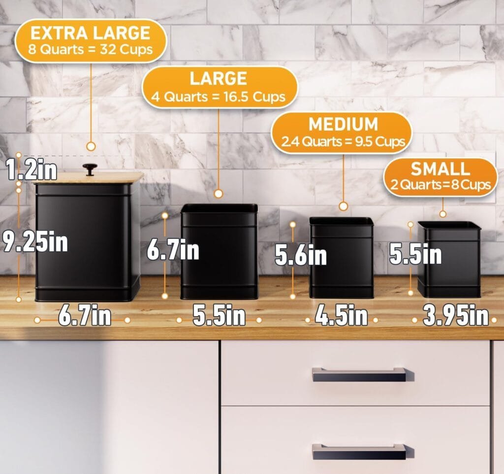 Kitchen Canisters for Countertop Set of 4 with Customizable Chalkboard Labels  Marker Pen - Big Iron Kitchen Canisters with Airtight Lids - Canisters Sets for the Kitchen - White Kitchen Canister Set