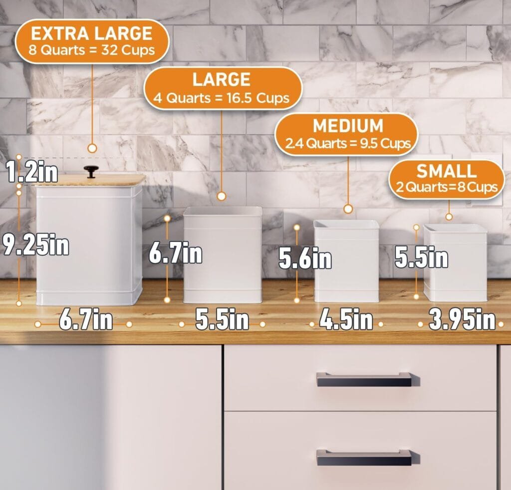 Kitchen Canisters for Countertop Set of 4 with Customizable Chalkboard Labels  Marker Pen - Big Iron Kitchen Canisters with Airtight Lids - Canisters Sets for the Kitchen - White Kitchen Canister Set