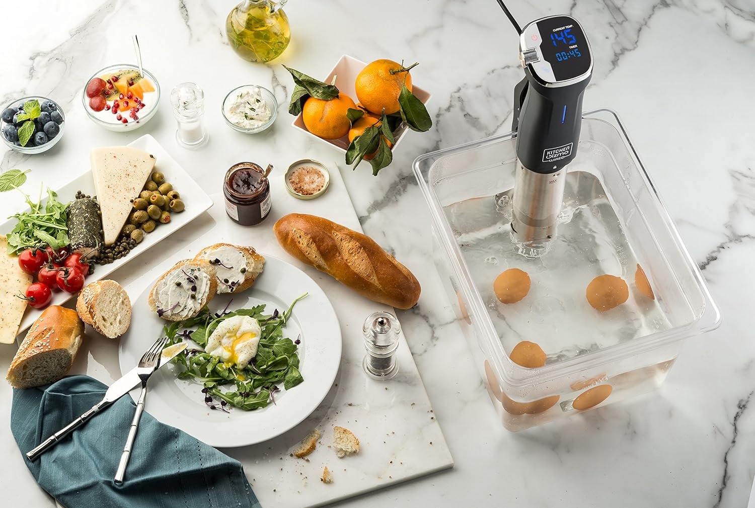 Kitchen Gizmo Sous Vide Immersion Cooker - Cook with Precision, 800 Watt Grey Circulator Stick with Touchscreen Control Panel and Safety Feature - Bonus Recipe Book Included