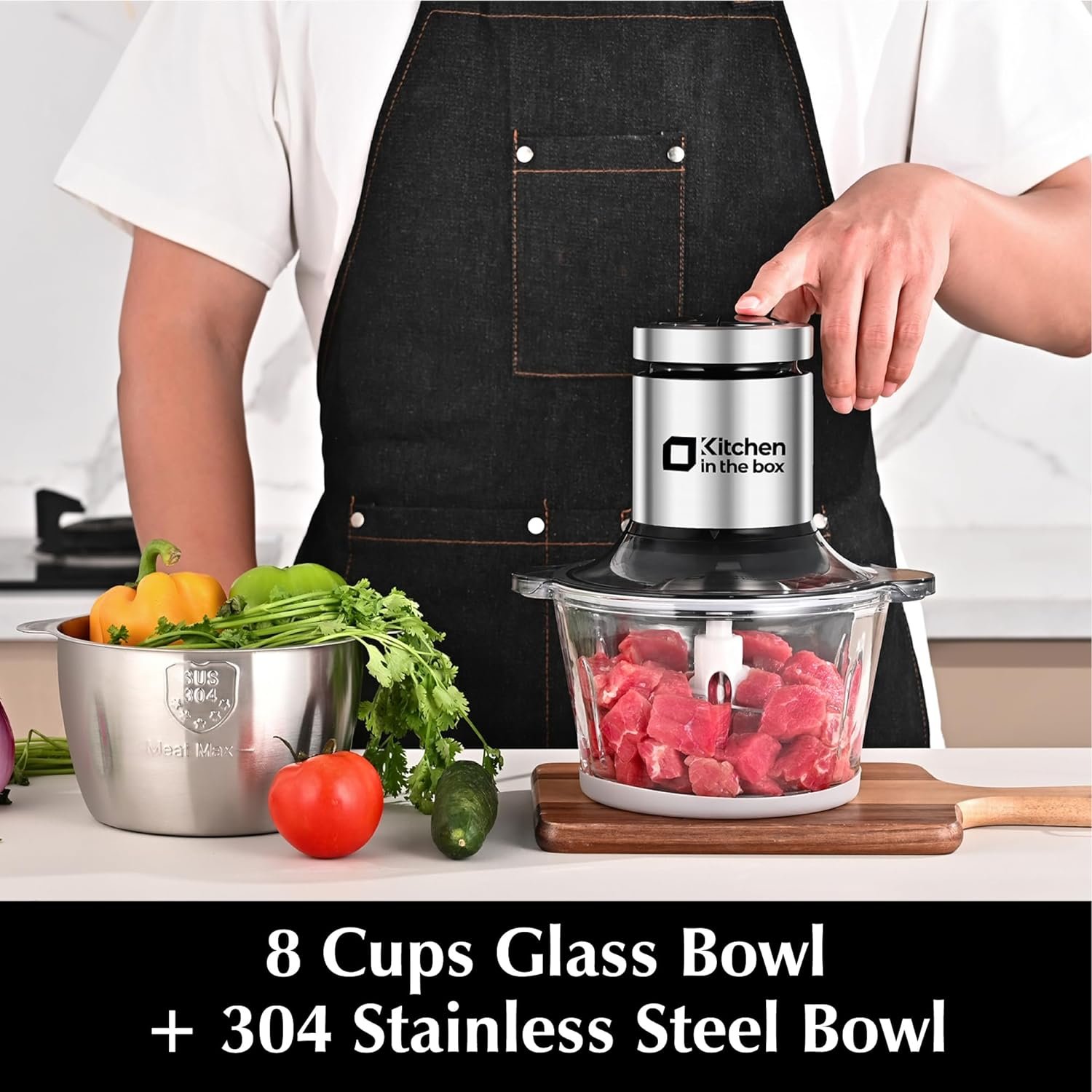 Kitchen in the box Food Processors,Mini Meat Grinder Food Chopper Electric Vegetable Chopper with 2 Bowls (8 Cup+8 Cup) 2 Bi-Level Blades for Meat/fish/Vegetable/Baby Food,400 W (Black) Kitchen in the box Food Processors,Mini Meat Grinder Food Chopper Electric Vegetable Chopper with 2 Bowls (8 Cup+8 Cup) 2 Bi-Level Blades for Meat/fish/Vegetable/Baby Food,400 W (Black)