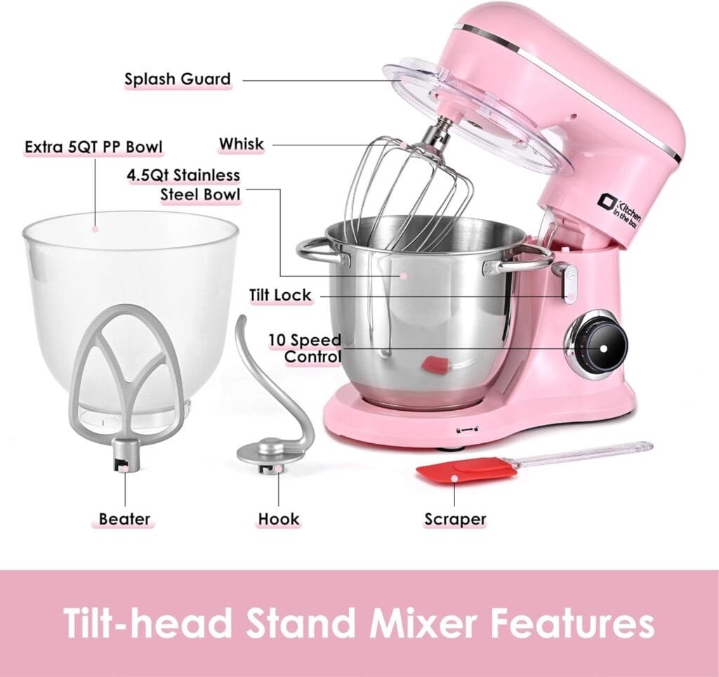 Kitchen in the box Stand Mixer, 4.5QT+5QT Two bowls Electric Food Mixer, 10 Speeds 3-IN-1 Kitchen Mixer for Daily Use with Egg Whisk,Dough Hook,Flat Beater (Black) Kitchen in the box Stand Mixer, 4.5QT+5QT Two bowls Electric Food Mixer, 10 Speeds 3-IN-1 Kitchen Mixer for Daily Use with Egg Whisk,Dough Hook,Flat Beater (Black)