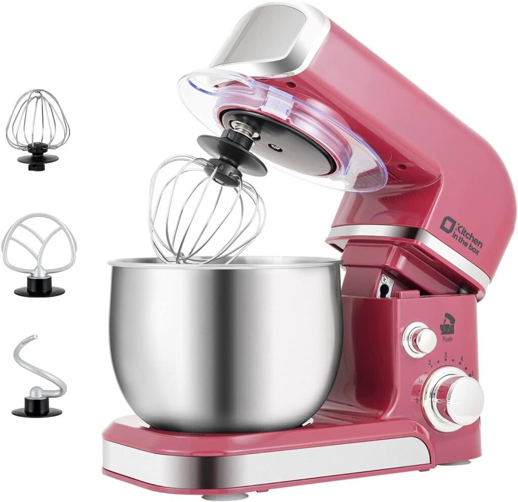 Kitchen in the box Stand Mixer,3.2Qt Small Electric Food Mixer,6 Speeds Portable Lightweight Kitchen Mixer for Daily Use with Egg Whisk,Dough Hook,Flat Beater (Purplish-red)