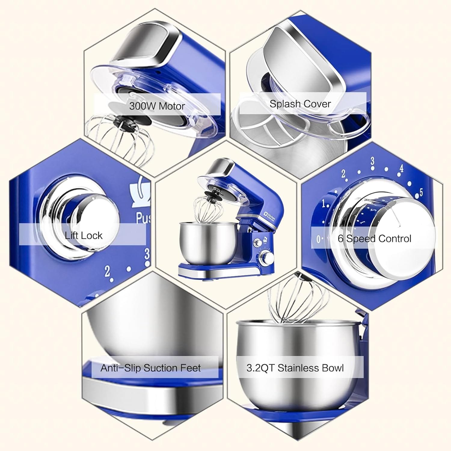 Kitchen in the box Stand Mixer,3.2Qt Small Electric Food Mixer,6 Speeds Portable Lightweight Kitchen Mixer for Daily Use with Egg Whisk,Dough Hook,Flat Beater (Blue) Kitchen in the box Stand Mixer,3.2Qt Small Electric Food Mixer,6 Speeds Portable Lightweight Kitchen Mixer for Daily Use with Egg Whisk,Dough Hook,Flat Beater (Blue)