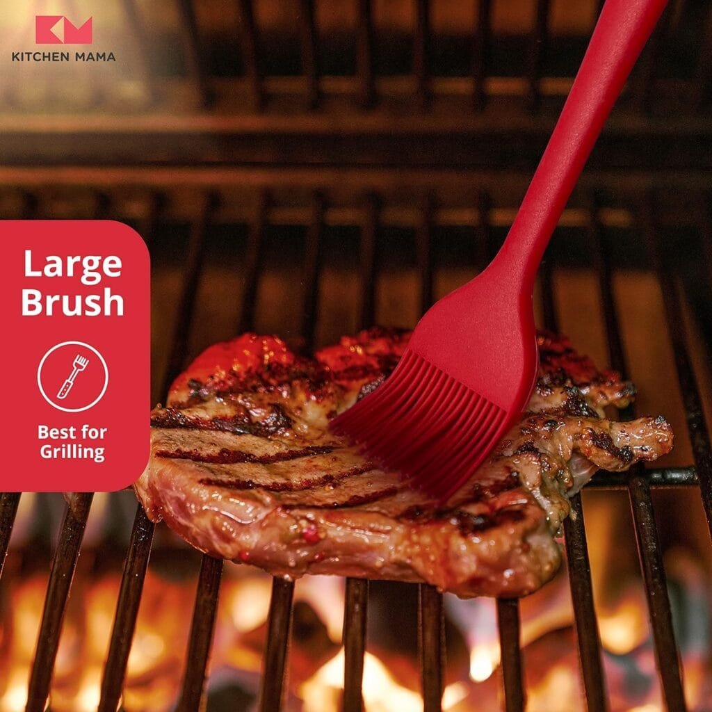 Kitchen Mama Silicone Basting Pastry Brush: Set of 2 Heat Resistant Basting Brushes for Baking, Grilling, Cooking and Spreading Oil, Butter, BBQ Sauce, or Marinade. Dishwasher Safe (Red)