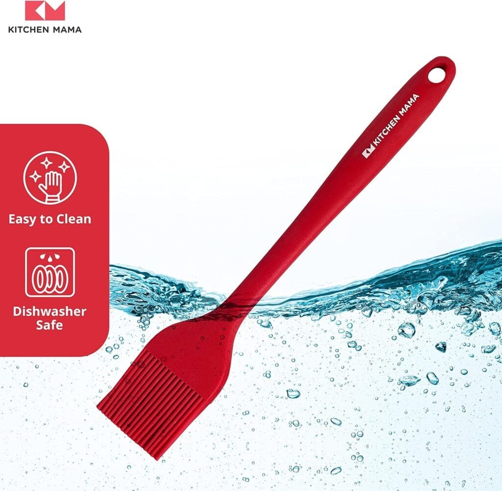 Kitchen Mama Silicone Basting Pastry Brush: Set of 2 Heat Resistant Basting Brushes for Baking, Grilling, Cooking and Spreading Oil, Butter, BBQ Sauce, or Marinade. Dishwasher Safe (Red)