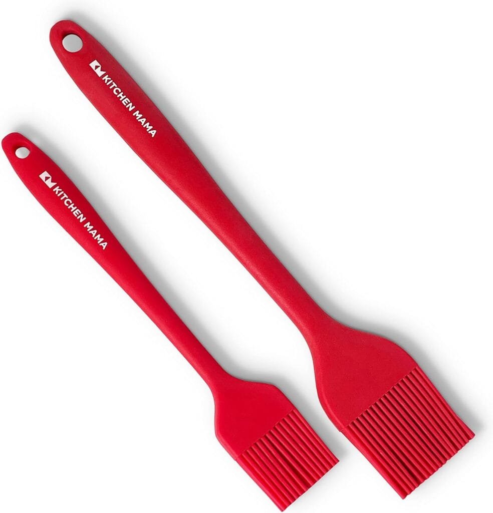 Kitchen Mama Silicone Basting Pastry Brush: Set of 2 Heat Resistant Basting Brushes for Baking, Grilling, Cooking and Spreading Oil, Butter, BBQ Sauce, or Marinade. Dishwasher Safe (Red)