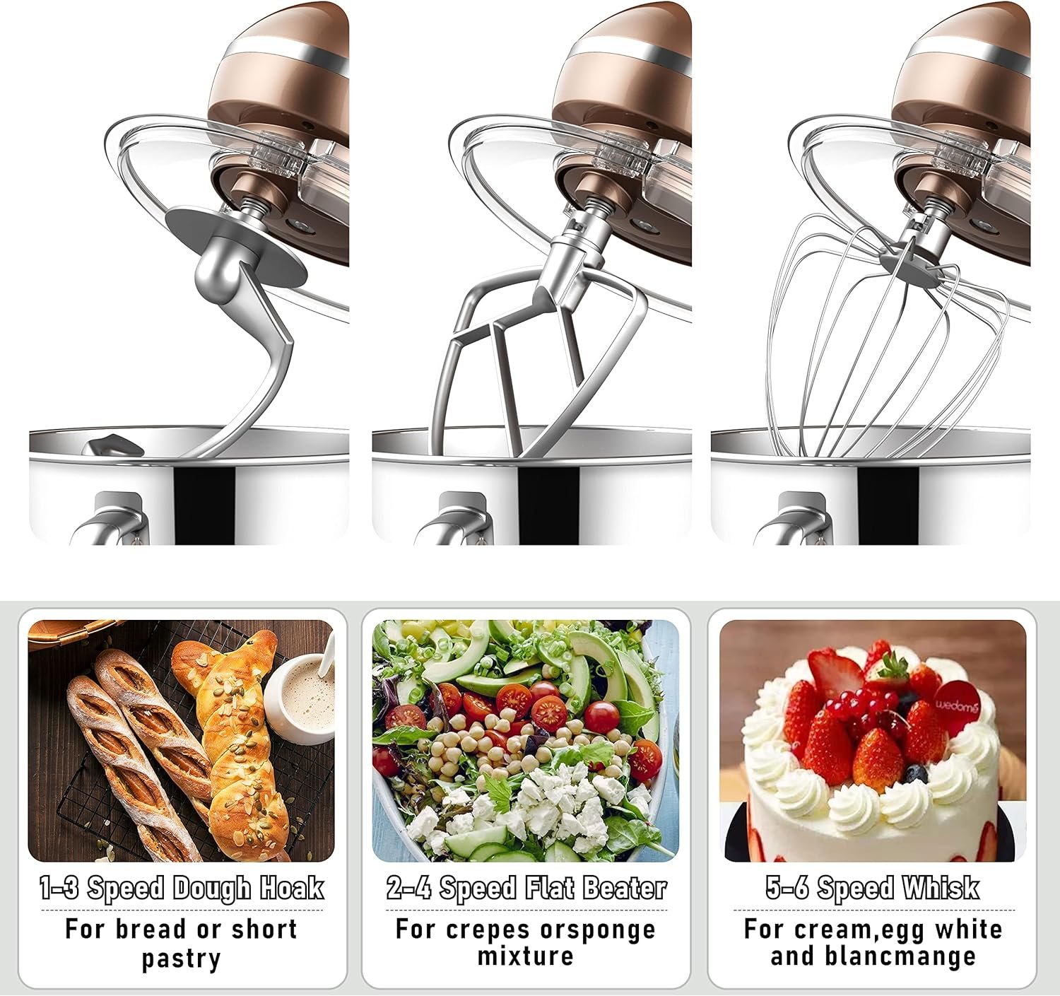 Kitchen Stand Mixer, 6.5-QT 660W Electric Food Mixer, 6+P Speeds Kitchen Electric Stand Mixer with Dough Hook, Egg Whisk, Flat Beater, Stainless Steel Mixing Bowl (Black)