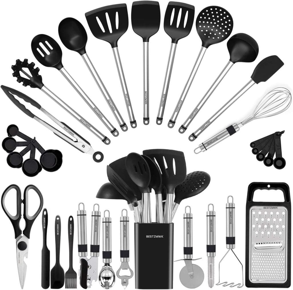 Kitchen Utensil Set-Silicone Cooking Utensils-33 Kitchen Gadgets  Spoons for Nonstick Cookware-Silicone and Stainless Steel Spatula Set-Best Kitchen Tools, Useful Pots and Pans Accessories Kitchen Utensil Set-Silicone Cooking Utensils-33 Kitchen Gadgets  Spoons for Nonstick Cookware-Silicone and Stainless Steel Spatula Set-Best Kitchen Tools, Useful Pots and Pans Accessories